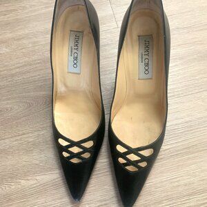 Jimmy Choo Black Leather Heels, Size 37